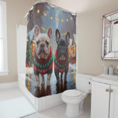 French Bulldogs Christmas Snow Holiday Douchegordijn (In situ)