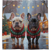 French Bulldogs Christmas Snow Holiday Douchegordijn (Voorkant)