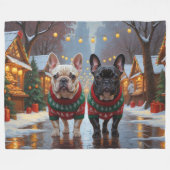 French Bulldogs Christmas Snow Holiday Fleece Deken (Voorkant (Horizontaal))