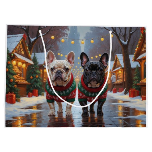 French Bulldogs Christmas Snow Holiday Groot Cadeauzakje (Achterkant)