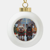 French Bulldogs Christmas Snow Holiday Keramische Bal Ornament (Voorkant)