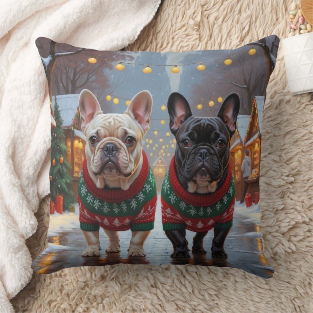 French Bulldogs Christmas Snow Holiday Kussen (Deken)