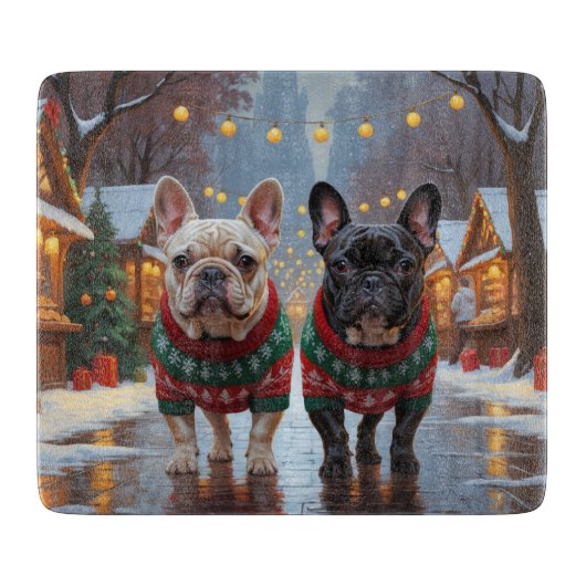 French Bulldogs Christmas Snow Holiday Snijplank (Voorkant)
