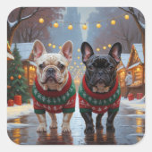 French Bulldogs Christmas Snow Holiday Vierkante Sticker (Voorkant)