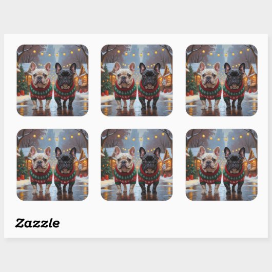 French Bulldogs Christmas Snow Holiday Vierkante Sticker (Vel)