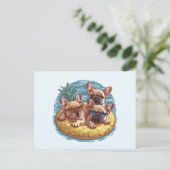 French Bulldogs Summer Pineapple Pool Float Briefkaart (Staand voorkant)