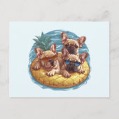 French Bulldogs Summer Pineapple Pool Float Briefkaart (Voorkant)