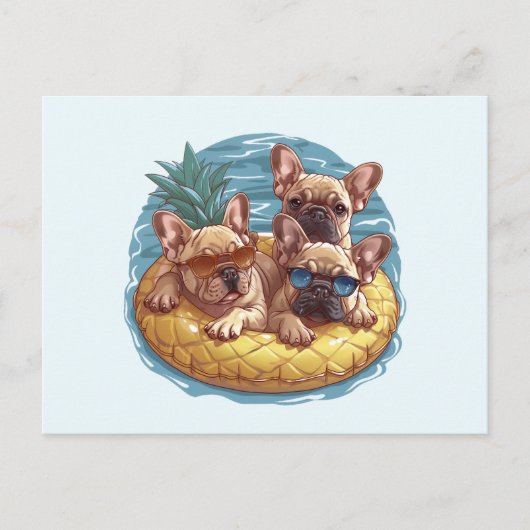 French Bulldogs Summer Pineapple Pool Float Briefkaart (Voorkant)
