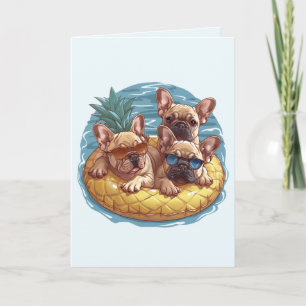 French Bulldogs Summer Pineapple Pool Float Kaart