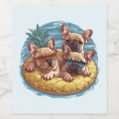 French Bulldogs Summer Pineapple Pool Float Wijn Etiket (Enkel label)