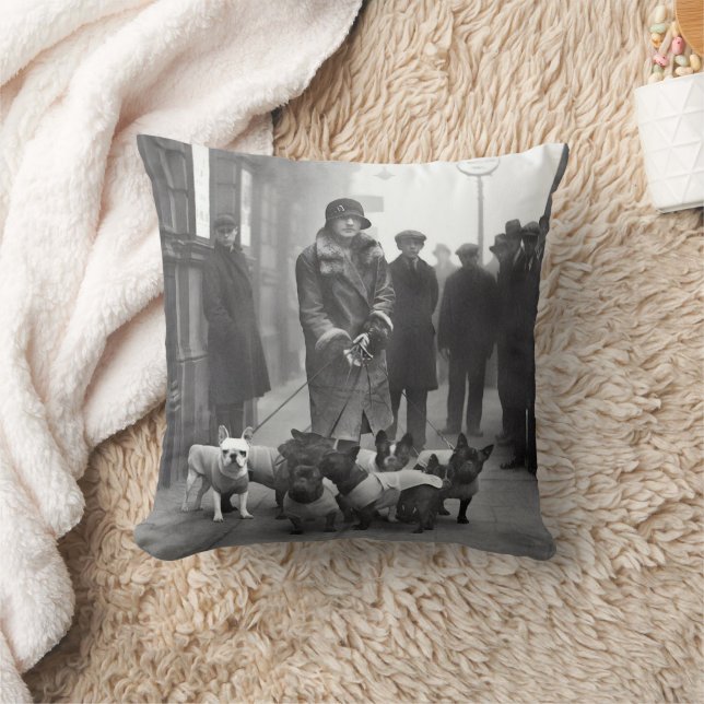 French Bulldogs Walker Gray/Black Throw Pillow Kussen (Deken)