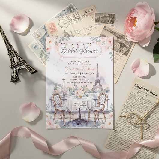French Cafe Paris Theme Eiffel Tower Bridal Shower Kaart