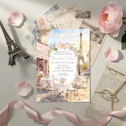 French Cafe Paris Theme Eiffel Tower Bridal Shower Kaart