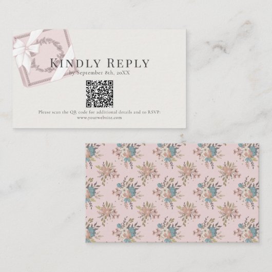 French Cafe Roze Cadeaudoos QR code RSVP Informatiekaartje (Voorkant / Achterkant)