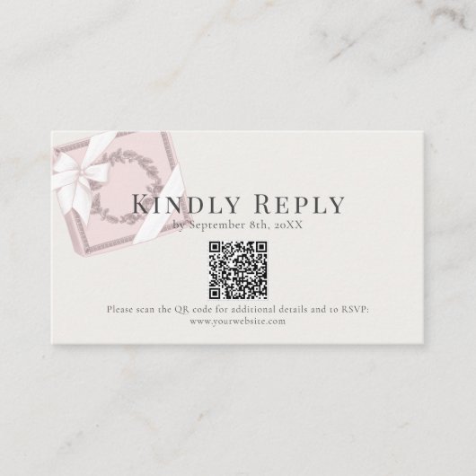 French Cafe Roze Cadeaudoos QR code RSVP Informatiekaartje (Voorkant)