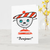 French Cat Birthday Card Kaart (Gele Bloem)