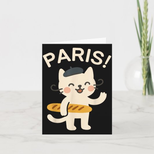 French Cat With Baguette Cute Cat Paris Funny Anim Kaart (Voorkant)