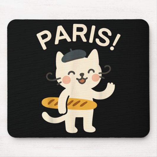French Cat With Baguette Cute Cat Paris Funny Anim Muismat (Voorkant)