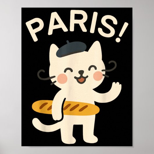 French Cat With Baguette Cute Cat Paris Funny Anim Poster (Voorkant)