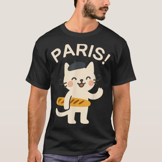 French Cat With Baguette Cute Cat Paris Funny Anim T-shirt (Voorkant)