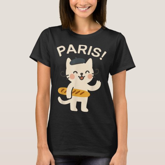 French Cat With Baguette Cute Cat Paris Funny Anim T-shirt (Voorkant)