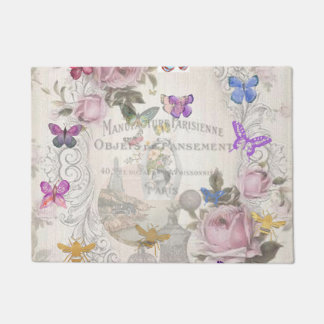 French chic, country rustic, floral pattern, roses deurmat
