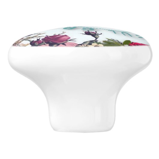 French chic, country rustic, floral pattern, roses keramische knop (Zijkant)