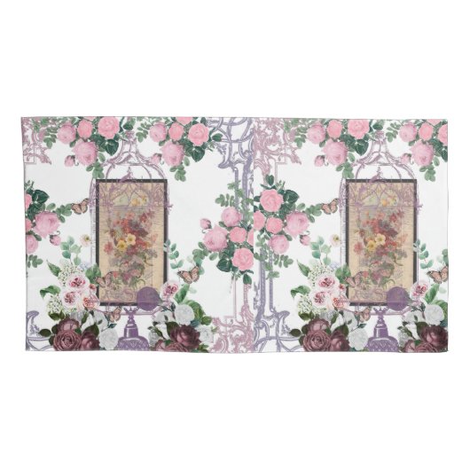 French chic,country rustic,floral pattern,roses,re kussensloop (Achterkant-Rechts)