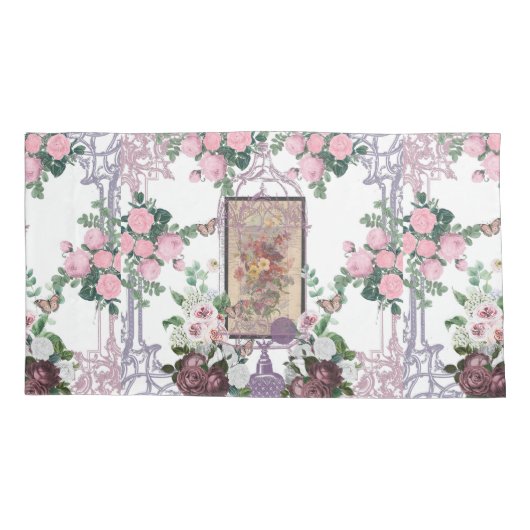 French chic,country rustic,floral pattern,roses,re kussensloop (Achterkant-Links)