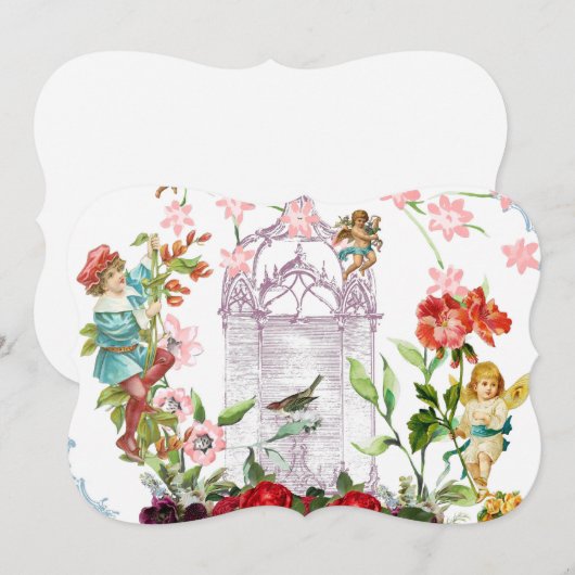 French chic, country rustic, floral pattern, roses save the date (Voorkant / Achterkant)