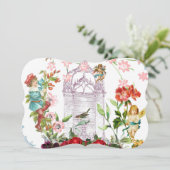 French chic, country rustic, floral pattern, roses save the date (Staand voorkant)