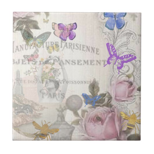 French chic, country rustic, floral pattern, roses tegeltje (Voorkant)