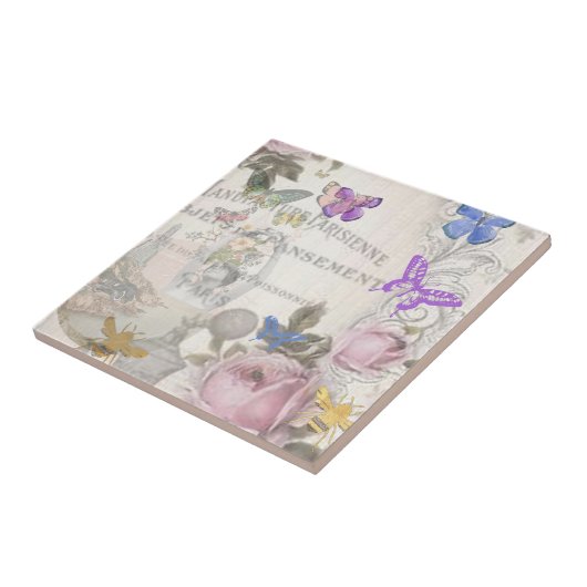 French chic, country rustic, floral pattern, roses tegeltje (Zijkant)