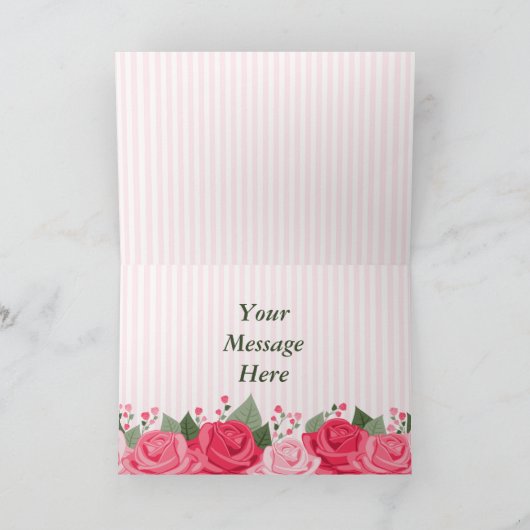 French Chic Pink Roses and Stripes Note Card Bedankkaart (Binnen)