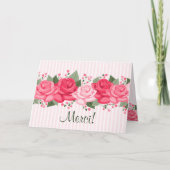 French Chic Pink Roses and Stripes Note Card Bedankkaart (Voorkant)
