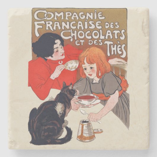 French Chocolate Party Steinlen Art Stenen Onderzetter (Voorkant)