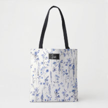 French Cottage Core Blue Wildflowers Canvas tas