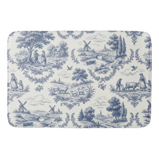 French Country - Blue & Cream Toile Countryside Badmat