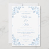 French Country Blue Filigree Wedding invitation Kaart (Voorkant)