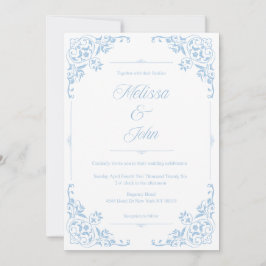French Country Blue Filigree Wedding invitation Kaart