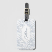 French Country Blue Toile Floral Lace Personalized Bagagelabel (Voorkant (verticaal))