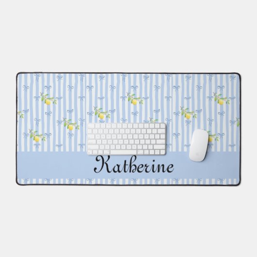 French Country Lemon – Blue Bow Name Pattern Bureaumat (Keyboard & Muis)
