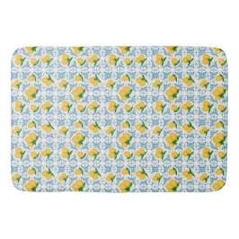 French Country Lemon Blue Floral Tile Pattern Badmat
