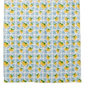 French Country Lemon Blue Floral Tile Pattern Douchegordijn (Voorkant)