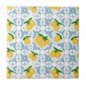 French Country Lemon Blue Floral Tile Pattern Tegeltje (Voorkant)