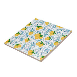 French Country Lemon Blue Floral Tile Pattern Tegeltje