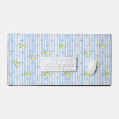 French Country Lemon – Blue Stripe Bow Pattern Bureaumat (Keyboard & Muis)