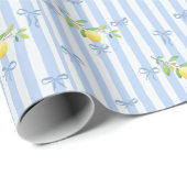 French Country Lemon – Blue Stripe Bow Pattern Cadeaupapier (Rol Hoek)
