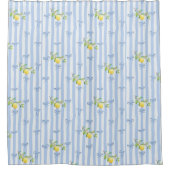 French Country Lemon – Blue Stripe Bow Pattern Douchegordijn (Voorkant)