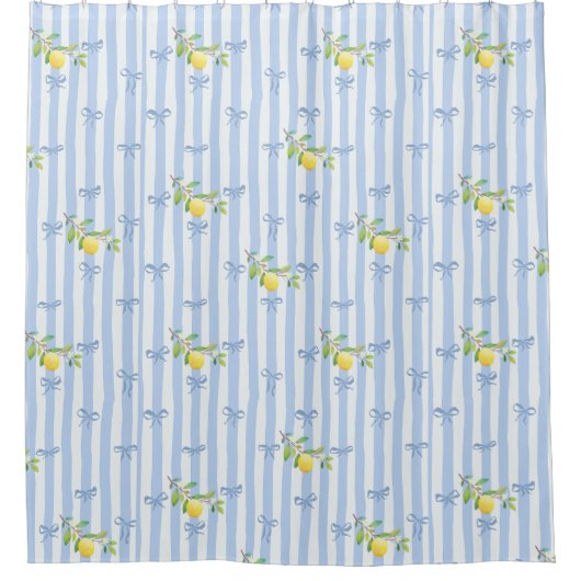 French Country Lemon – Blue Stripe Bow Pattern Douchegordijn (Voorkant)